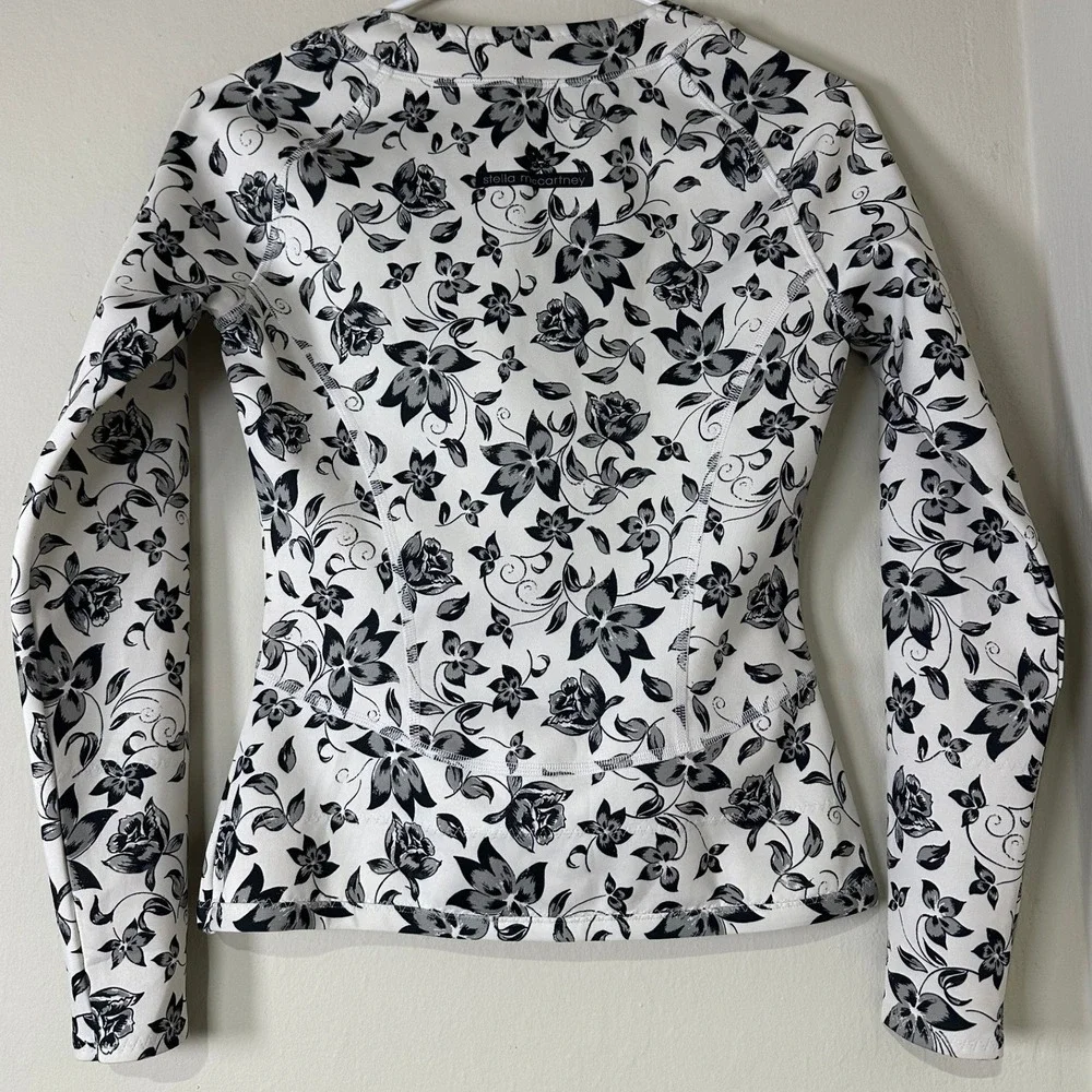 Adidas by Stella McCartney Floral Rash Guard Long Sleeve Swim Top Black White S - Picture 7 of 11